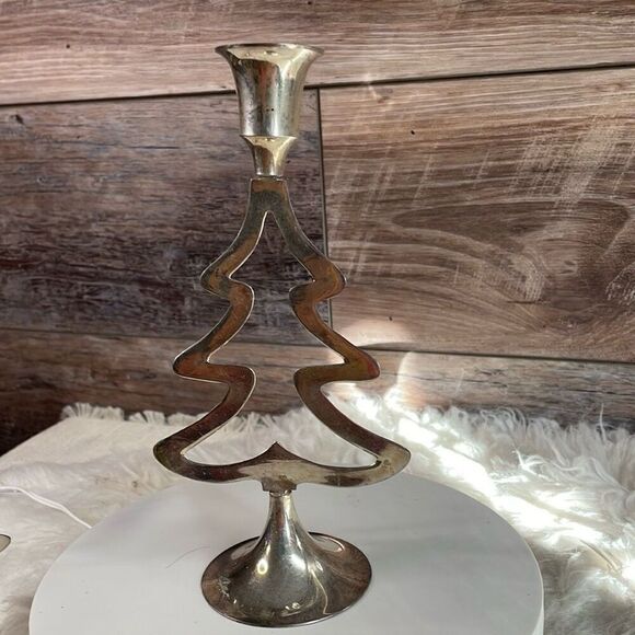 International Silver Co 3 Christmas Tree Silverplated Candlestick Holders Vtg - Picture 2 of 9